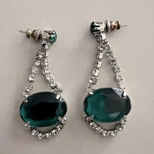 Vintage Silver and Green Rhinestone Earrings